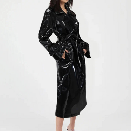 Bella – Trench Coat Nero Lucido in Ecopelle da Donna