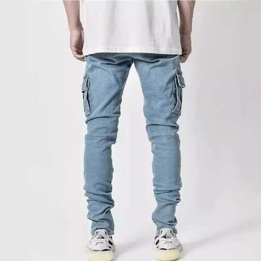 Xander – Jeans Cargo Slim in Denim Lavaggio Chiaro da Uomo