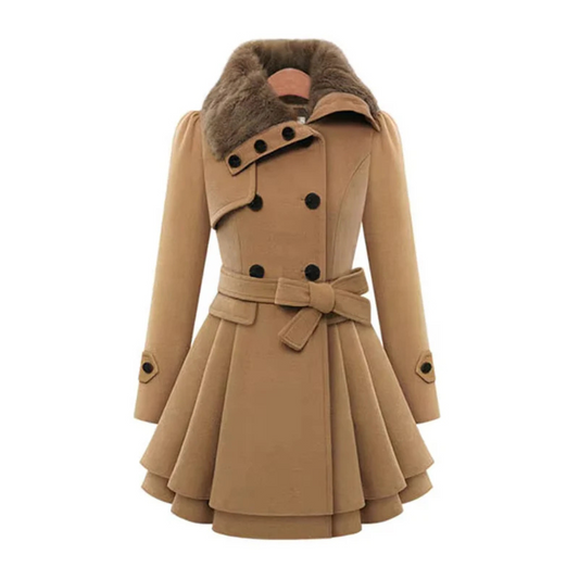 Valentina – Cappotto Donna Svasato con Colletto in Eco-Pelliccia