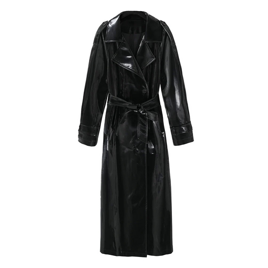 Bella – Trench Coat Nero Lucido in Ecopelle da Donna