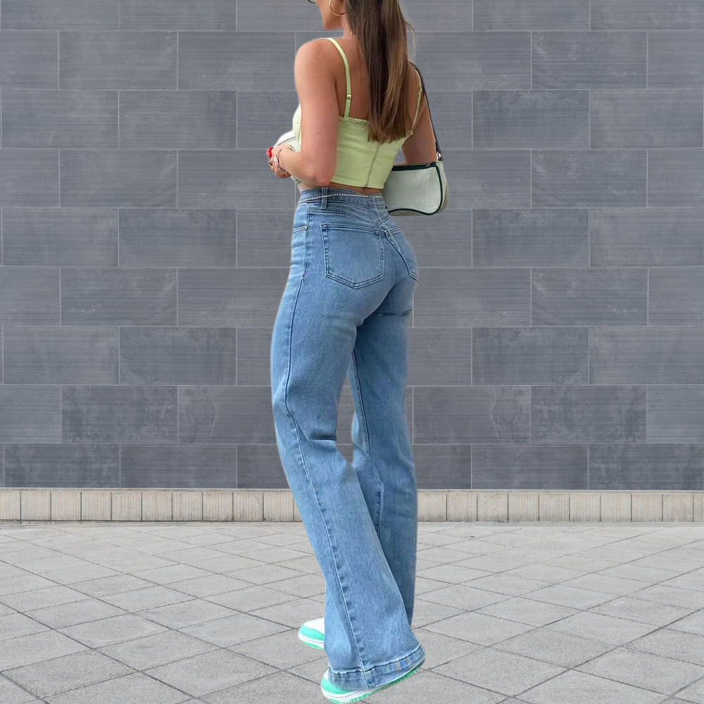 Bianca – Jeans Donna a Vita Alta con Gamba Larga in Denim Azzurro