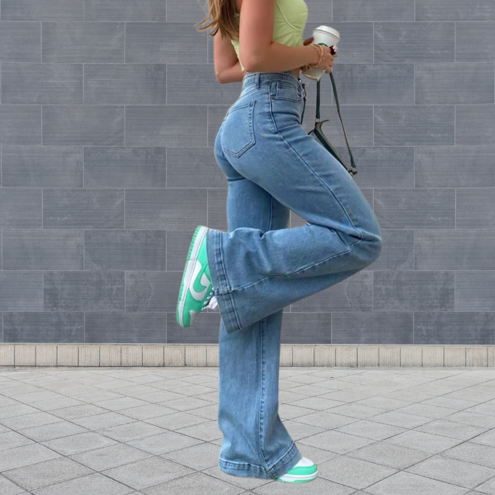 Bianca – Jeans Donna a Vita Alta con Gamba Larga in Denim Azzurro