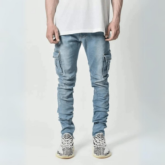 Xander – Jeans Cargo Slim in Denim Lavaggio Chiaro da Uomo